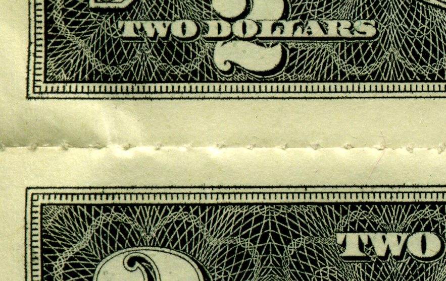 Perforations on Woz's $2 bill sheet