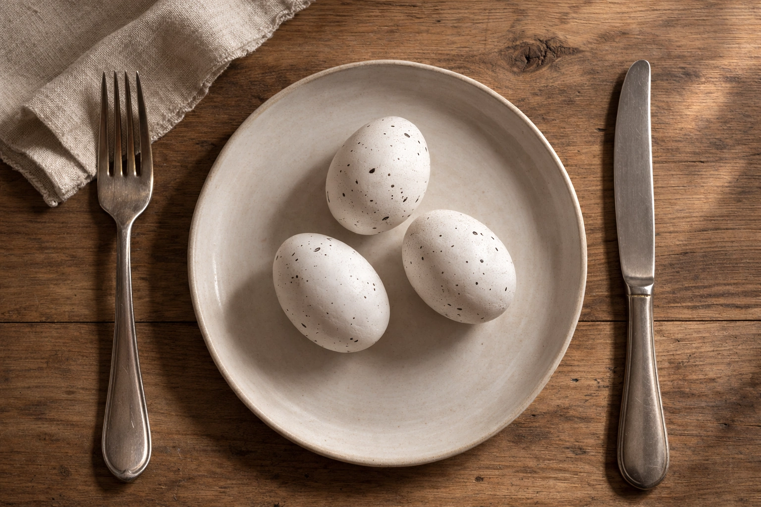 Speckled eggs on a plate
