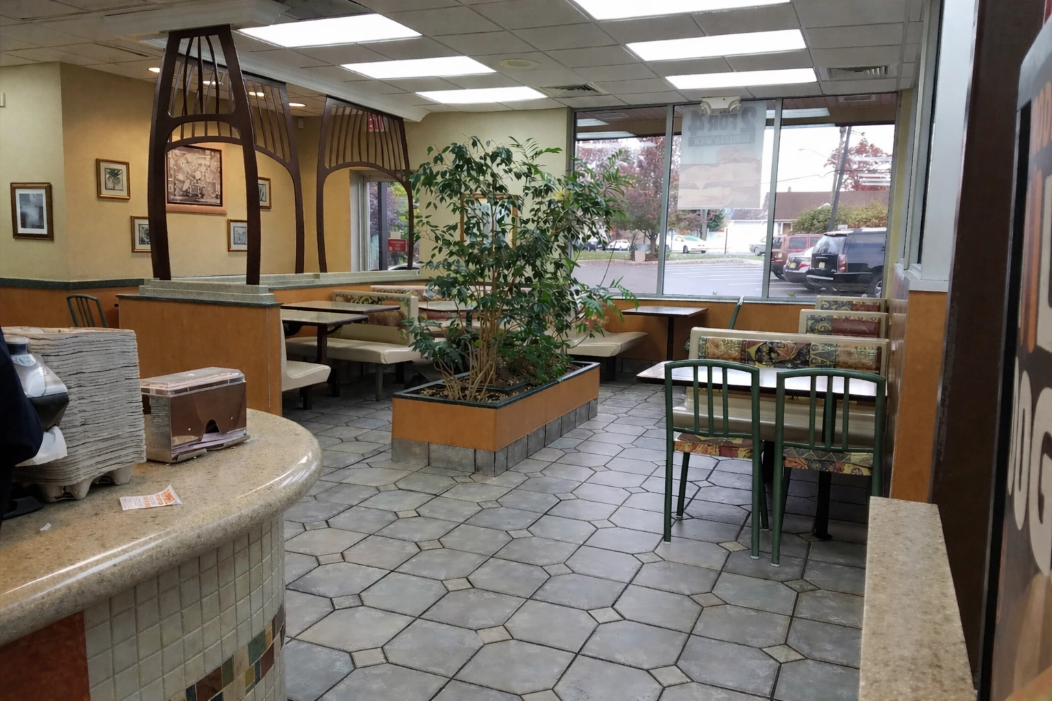 Wood grain, planters, and artwork