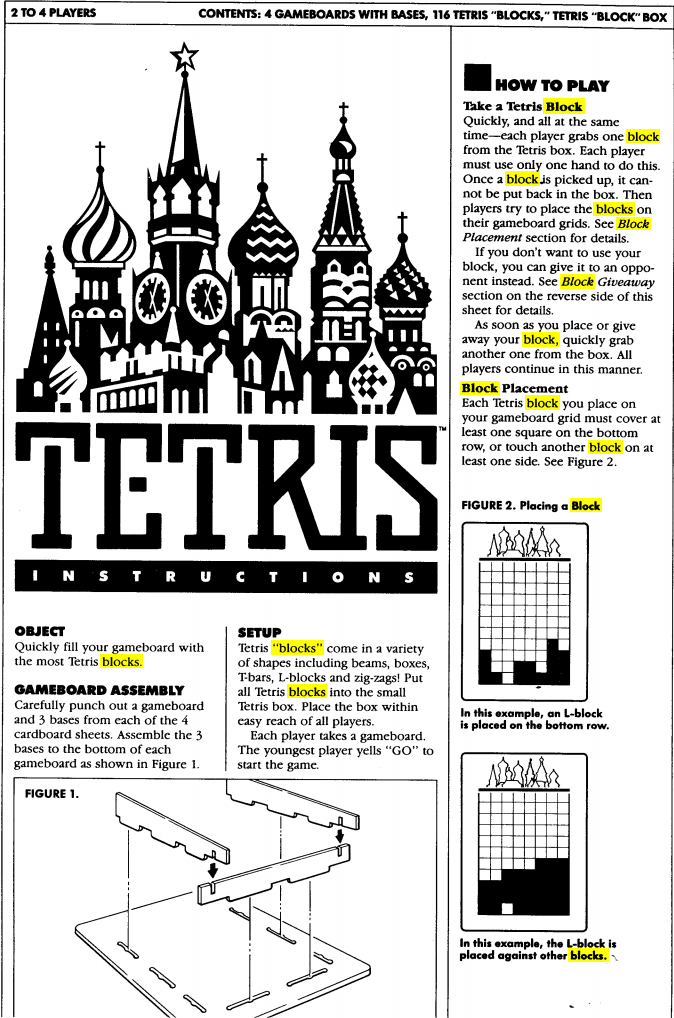 Tetris (board game, Milton Bradley) [1989]