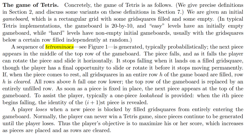 Demaine, Hohenberger and Liben-Nowell (Tetris is Hard, Even to Approximate) [1 Feb. 2008] 1