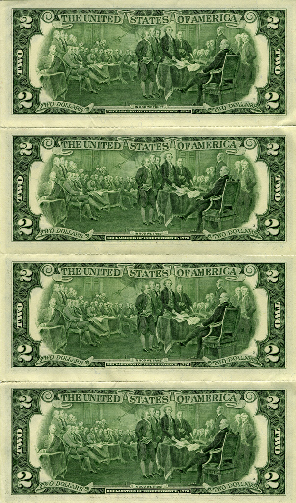 Back of Woz's perforated $2 bill sheet